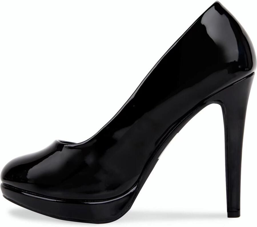 SnelShoppen Bismaa Drag Queen damespumps met hoge hak ronde neus grote lak zwart perfecte pumps voor feesten en uitgaan
