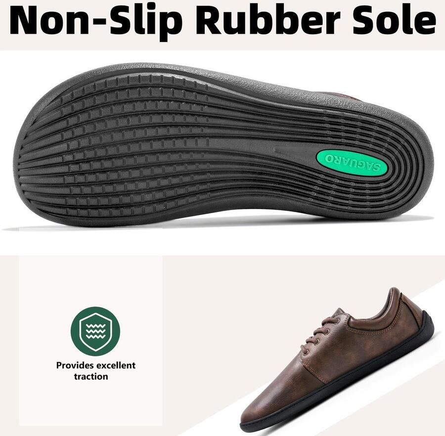 SnelShoppen Blotevoetenschoenen Heren Leer Minimalistische Antislip Sneakers voor Werk en Wandelen Bruin 42EU Lichtgewicht Barefoot Schoenen Jon