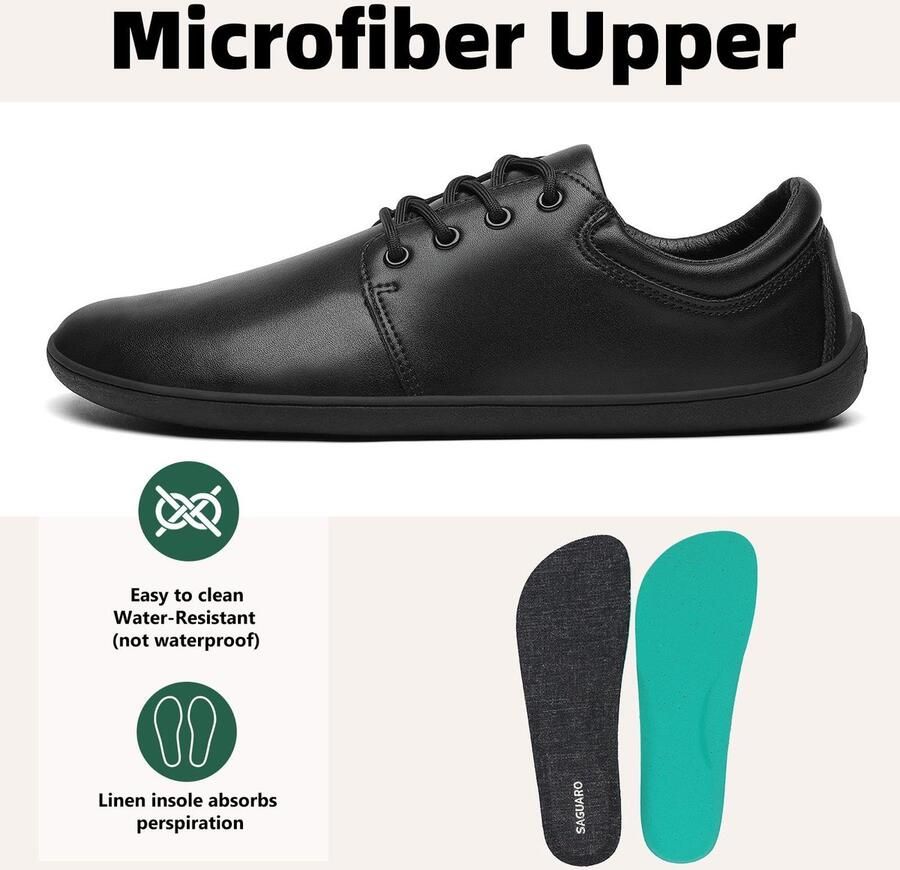 SnelShoppen Blotevoetenschoenen Heren Leer Minimalistische Sneakers Antislip Lichtgewicht Barefoot Schoenen voor Werk Zaken en Wandelen Zwart Maa
