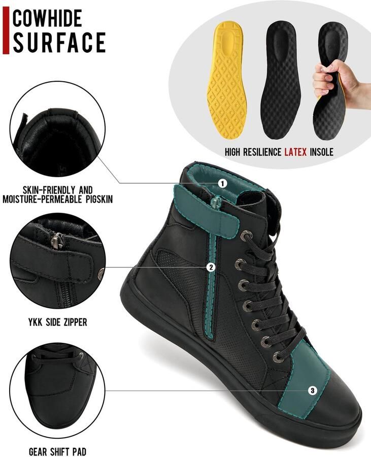 SnelShoppen Borleni Motorschoenen Heren Zomer Motorlaarzen Casual Ademend Leer Motorfiets Sneakers met Ritssluiting en Schakelkussen Antislipzoo