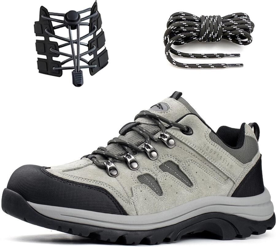 SnelShoppen C Los Waterdichte Wandelschoenen voor Heren Suède Vetervrije Lichtgewicht Ademend Trekking Outdoor Schoenen Grijs