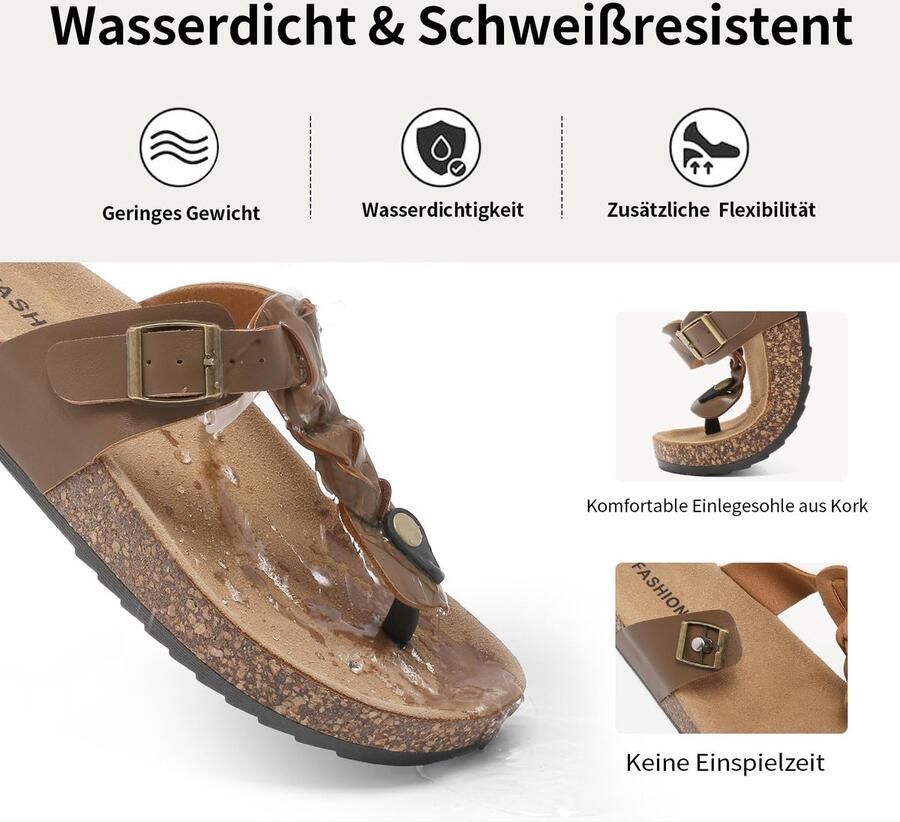 SnelShoppen Casual Vlak Teenschlopers Kork Voetbed Zomer Sloffen Uniseks Flip Flop Sandalen met Verstelbare Gesp Antislip