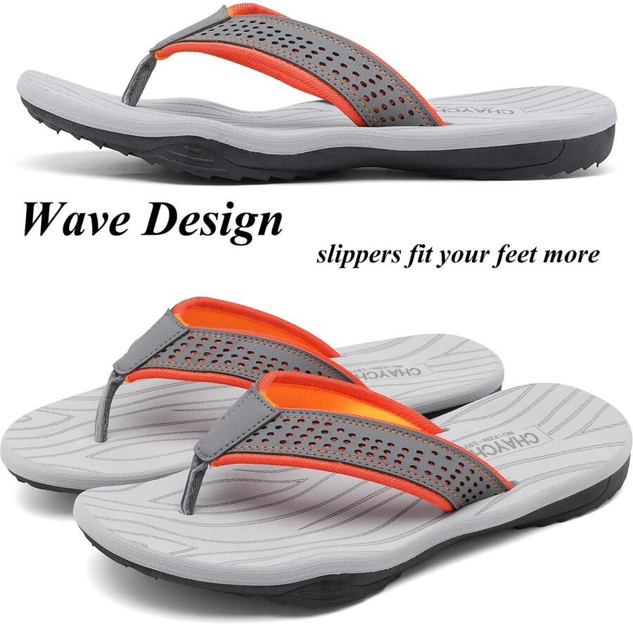 SnelShoppen ChayChax Teenslippers Heren Zachte Antislip Strand- en Zwembadslippers Sport Sandalen Grijs Oranje