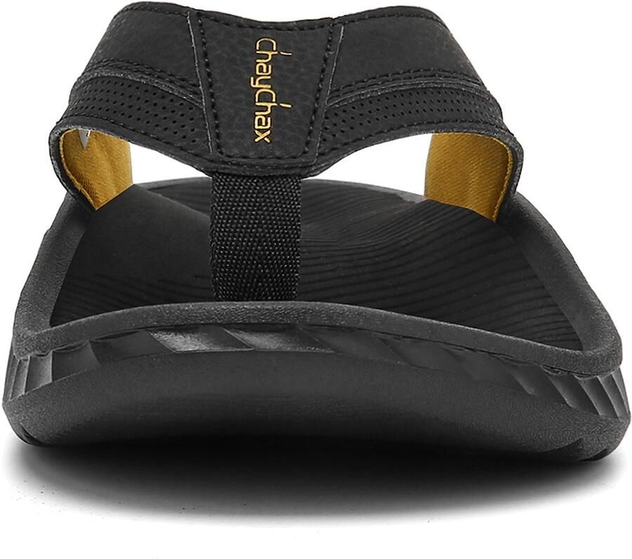SnelShoppen ChayChax Teenslippers voor Heren Comfortabele Strandsandalen met Zacht Voetbed en Ondersteuning van de Voetboog Zwart Geel