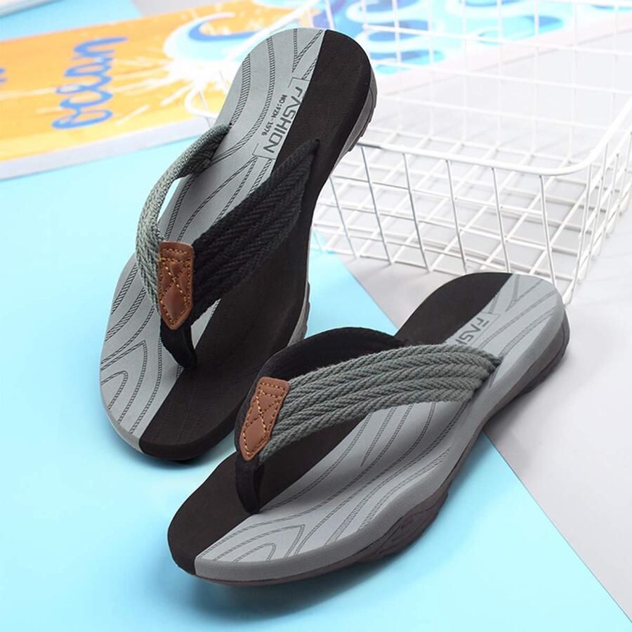 SnelShoppen ChayChax Teenslippers voor heren Zachte Antislip Strandslippers Outdoor Sandalen Zwembadslippers Zwart Grijs
