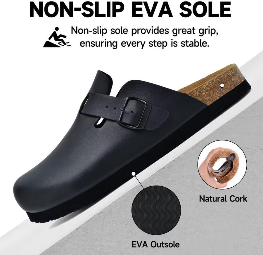 SnelShoppen Clog Heren Pantoffels Sandalen met Kurken Voetbed Zwart 45EU Comfortabel Lichtgewicht Ideaal voor Tuin Vakantie en Thuis