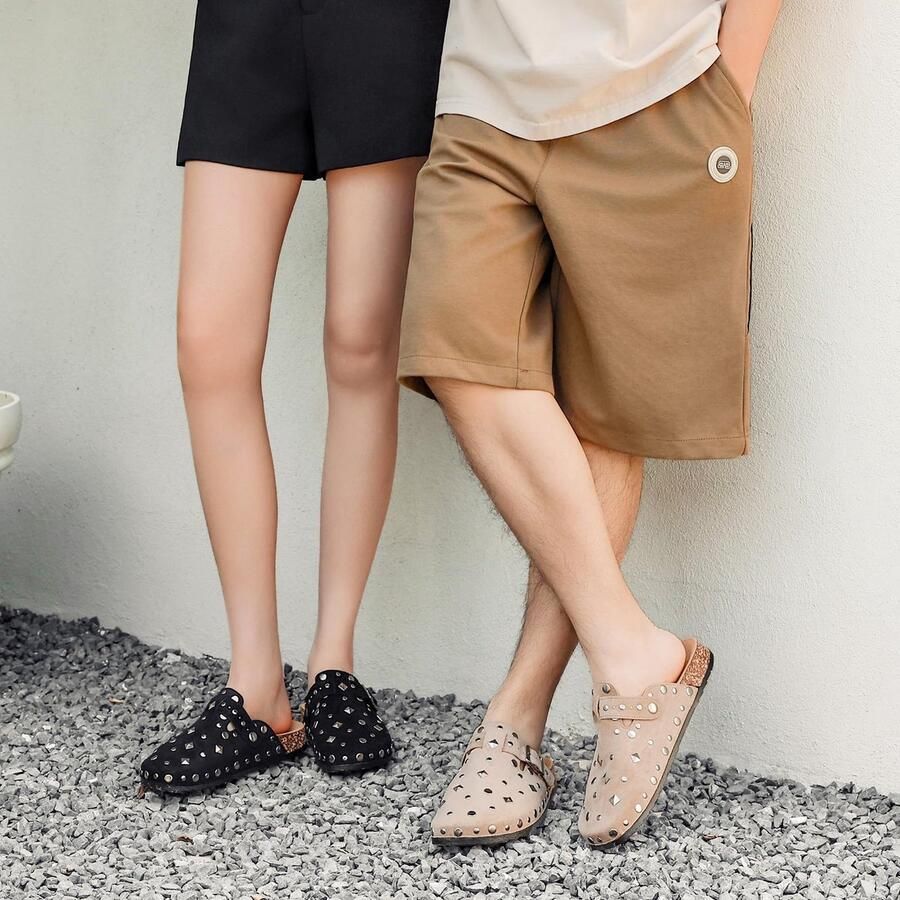 SnelShoppen Clogs voor en comfortabele pantoffels met kurk-voetbed slipvaste slippers in zwart voor binnen en buiten ideaal voor tuin