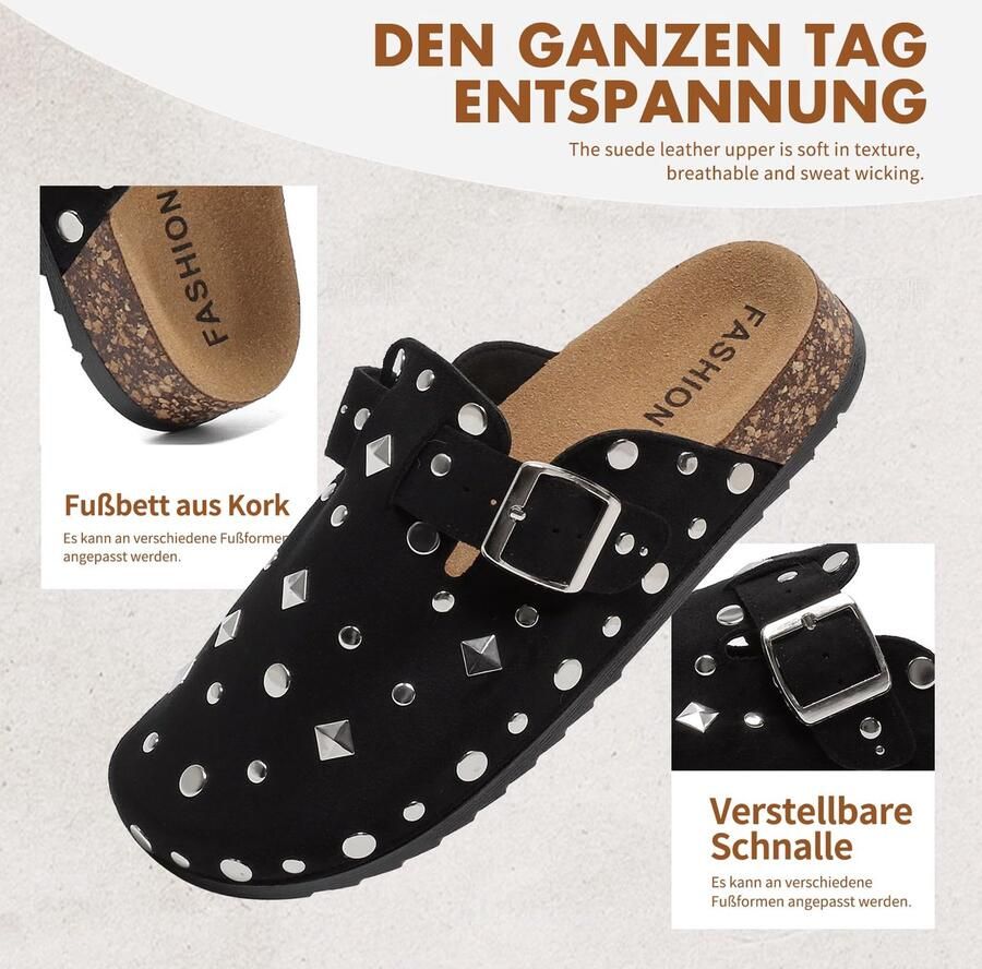 SnelShoppen Clogs voor en Comfortabele Pantoffels met Kurk Voetbed Slipvaste Slippers Zwart Perfect voor Thuis Tuin en Vakantie
