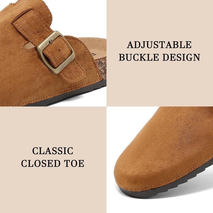 SnelShoppen Clogs voor en leren pantoffels met voetbed gesloten pantoletten tuinschoenen zomersandalen bruin