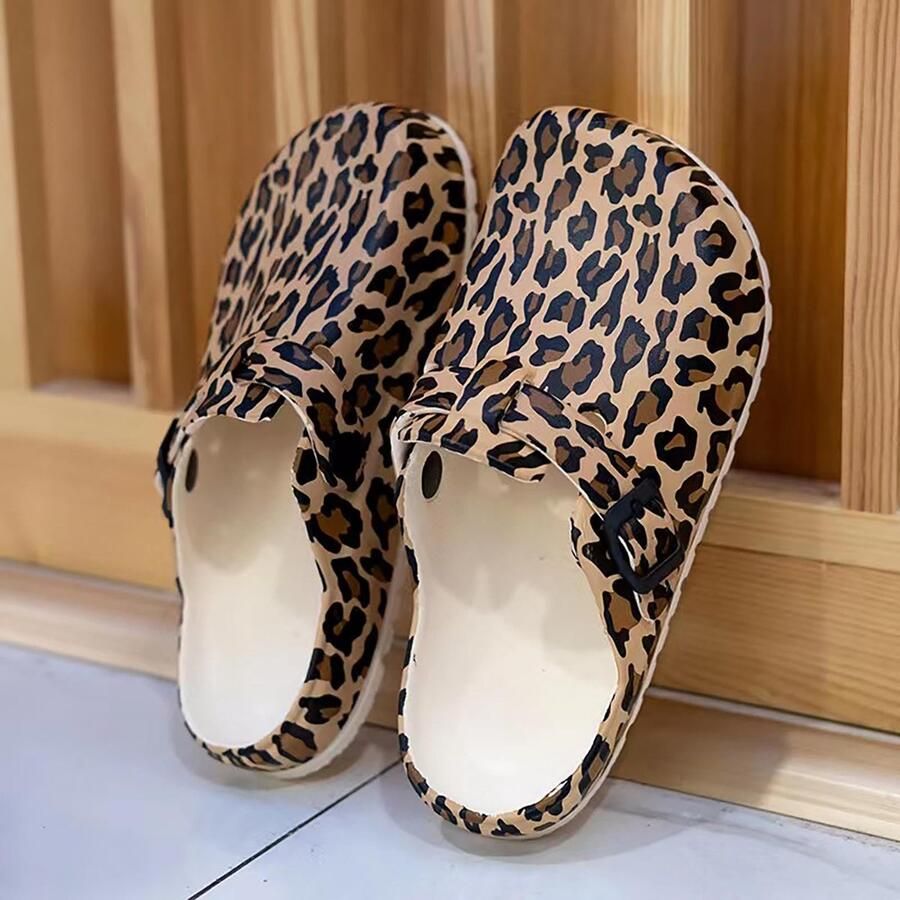 SnelShoppen Comfortabele Dames Tuinschoenen Clogs met Eva-voetbed Lichte Pantoffels voor Keuken Tuin Ziekenhuis Binnen & Buiten Luipaard Prin