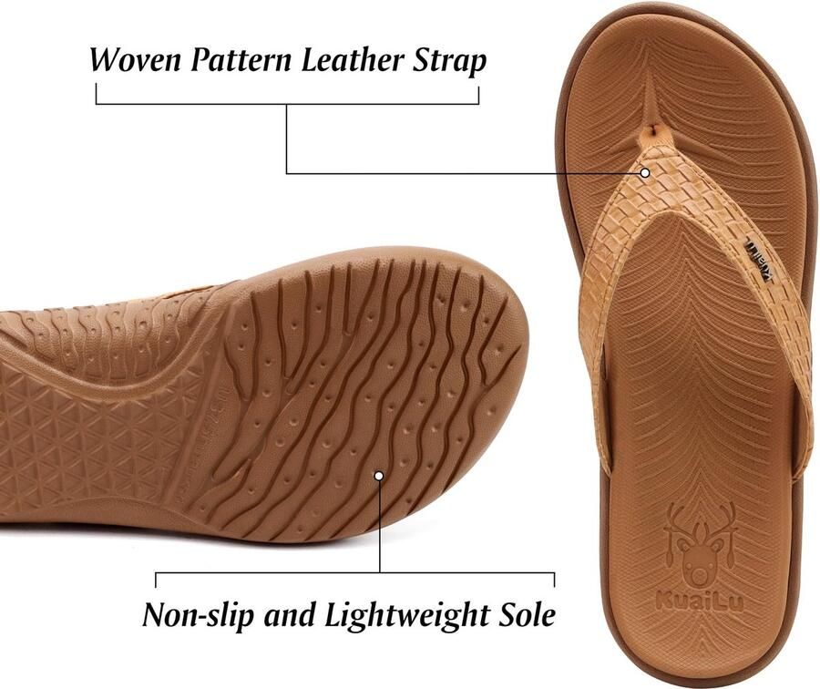 SnelShoppen Comfortabele Vrouwen Flip Flops Leren Teenslippers met Steun voor Voetholte Perfect voor Zomer Strand en Yoga Kaki