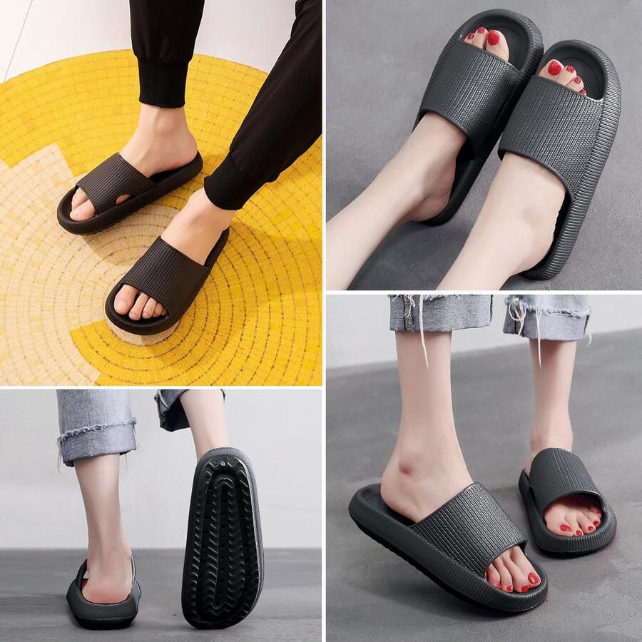 SnelShoppen Badschoenen en Cozislides Originele Slippers Super Zachte Antislip Badslippers Huisschoenen Zomer Pantoffels Zwart Maa