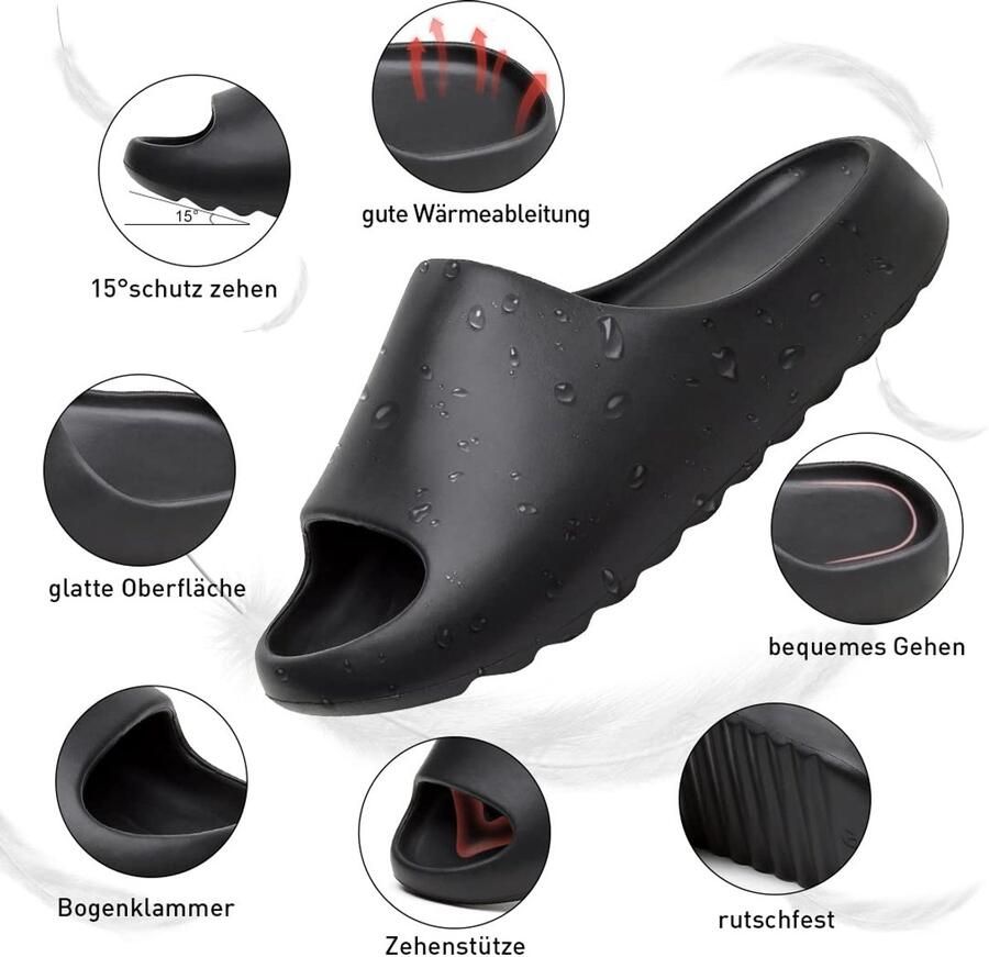 SnelShoppen Cozy Slides Badslippers Uniseks Zwart 42 EU Rubber Wolken Slippers voor en Ideaal voor Zomer Bad Tuin en Thuis