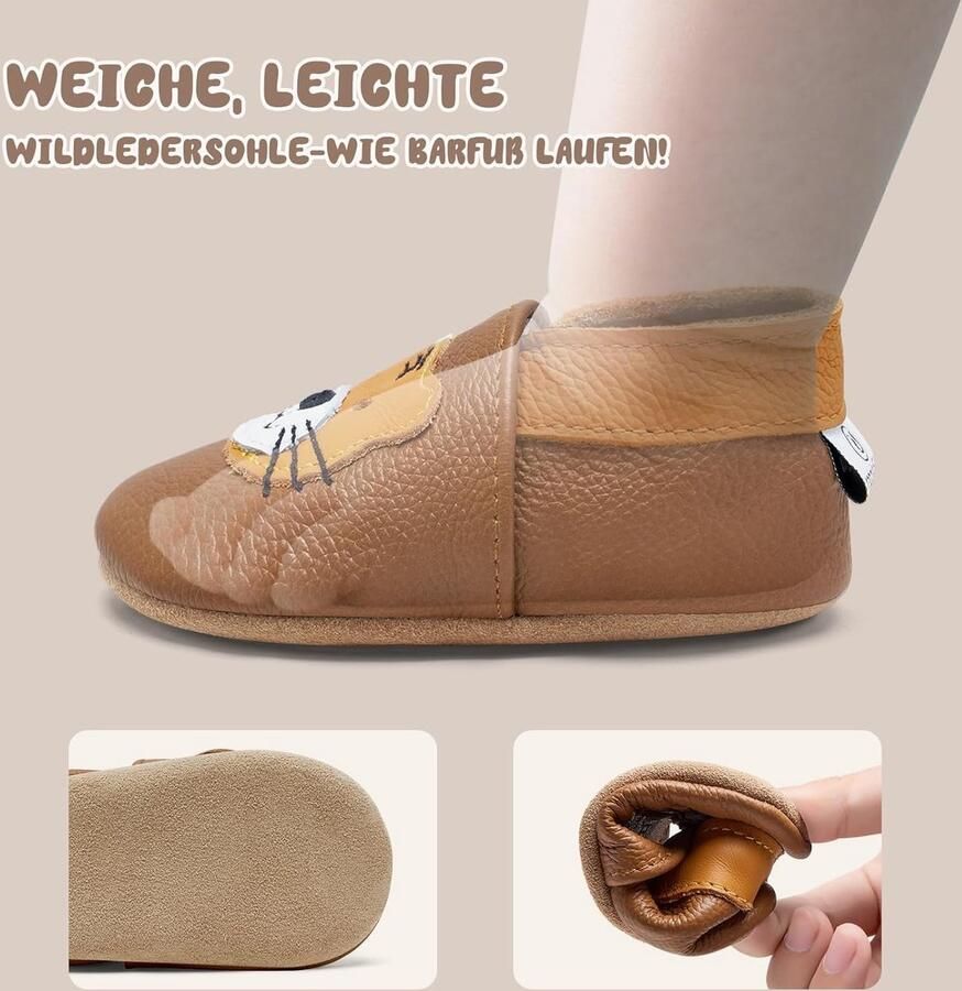 SnelShoppen Crawling Shoes Baby Booties Eerste Babyschoenen voor en Zachte Leren Zolen Tawny Tiger
