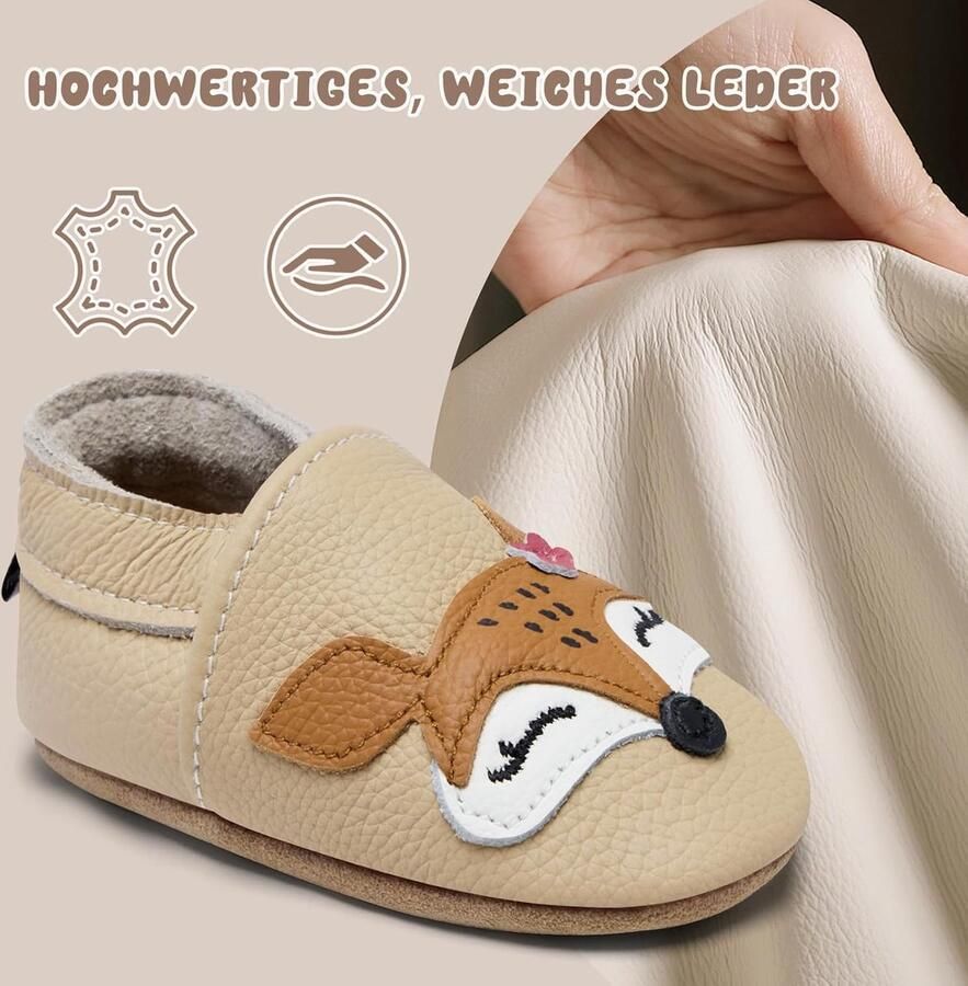 SnelShoppen Crawling Shoes Baby Booties Eerste Babyschoenen Zachte Leren Zool Beige Fox Voor en Ideaal voo