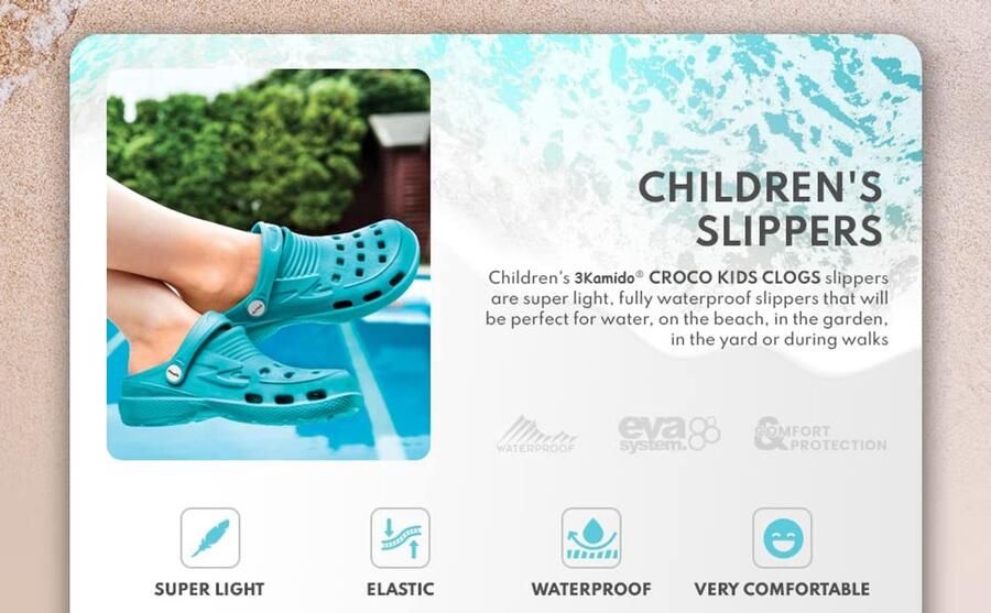 SnelShoppen Croco Kids Clogs Tuinschoenen Badslippers voor Kinderen Marineblauw EU Ideaal voor Camping Zandbak en Tuin