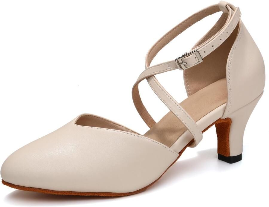SnelShoppen Dames Ballroom Dansschoenen Latin Salsa Gesloten Teen Lage Hak Beige Hak Oefendansschoenen voor Feesten en Evenementen