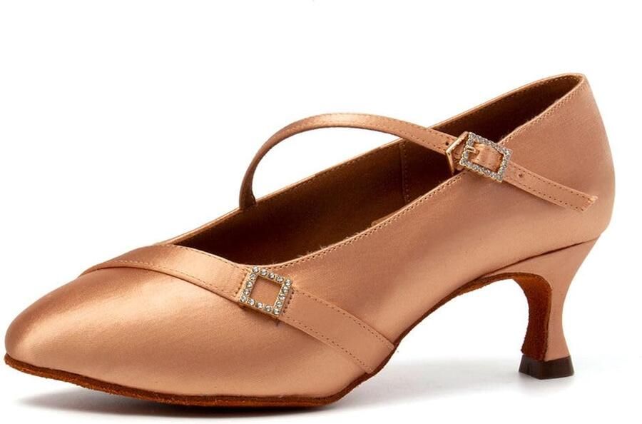 SnelShoppen Dames Ballroom Latin Salsa Dansschoenen Gesloten Teen Lage Hak Satijn Tango Samba Bachata Bruiloft Avond Dansschoenen Beige Hak