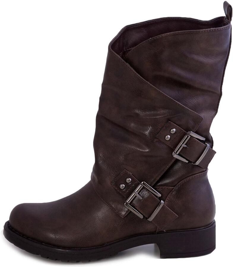 SnelShoppen Dames Biker Boots Enkellaarsjes met Gespen Bruine Motorrijder Laarzen SA9907 EU Perfect voor Casual Outfits