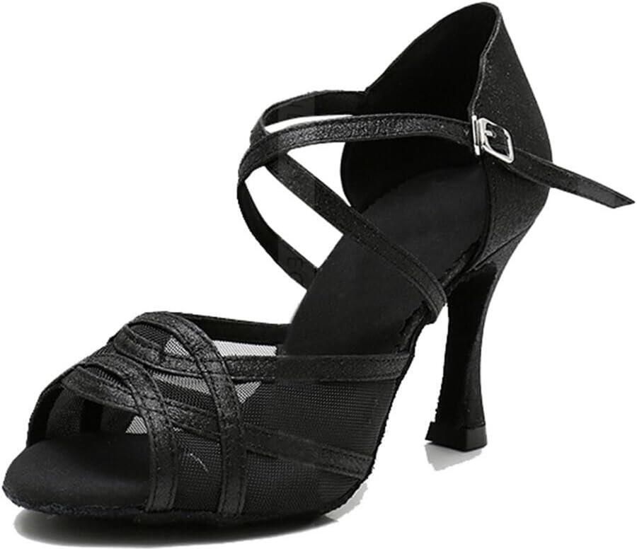 SnelShoppen Dames Comfort Mesh Glitter Peep Toe Salsa Tango Ballroom Latijn Moderne Dansschoenen Bruiloft Party Sandalen