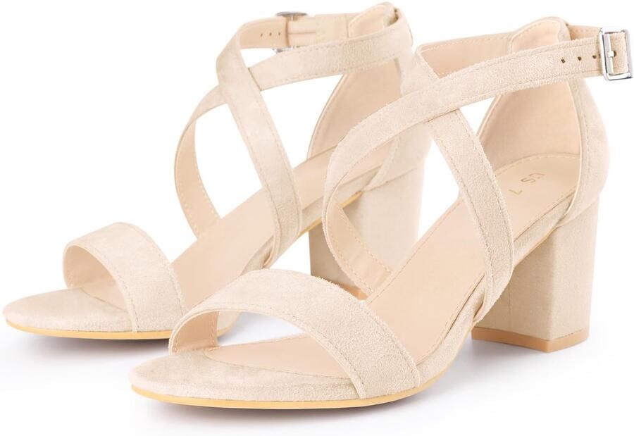 SnelShoppen Dames Crisscross Enkelband Blokhak Sandalen Beige 40 EU Elegante Sandalen voor Feest Casual Vakantie Perfect voor Lente en Zomer