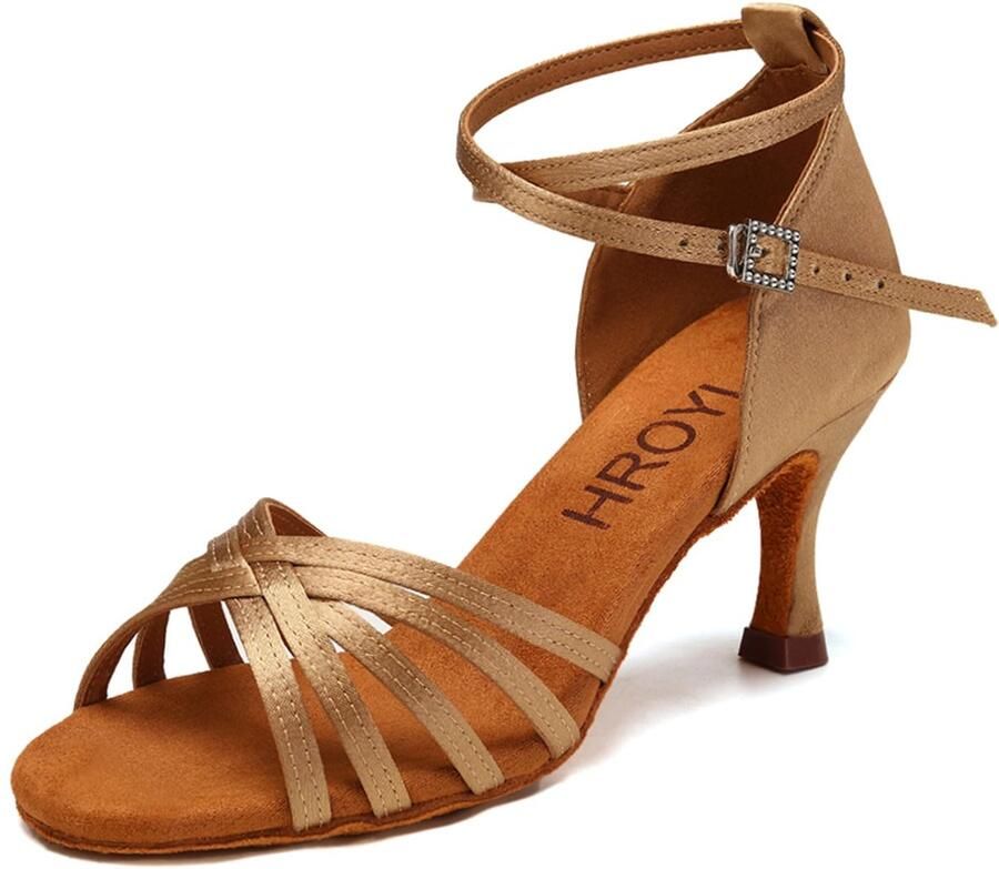 SnelShoppen Dames Dansschoenen Latin Afrika Salsa Ballroom Lage Hak Oefen Prestaties Beige Perfect voor Feesten en Danslessen