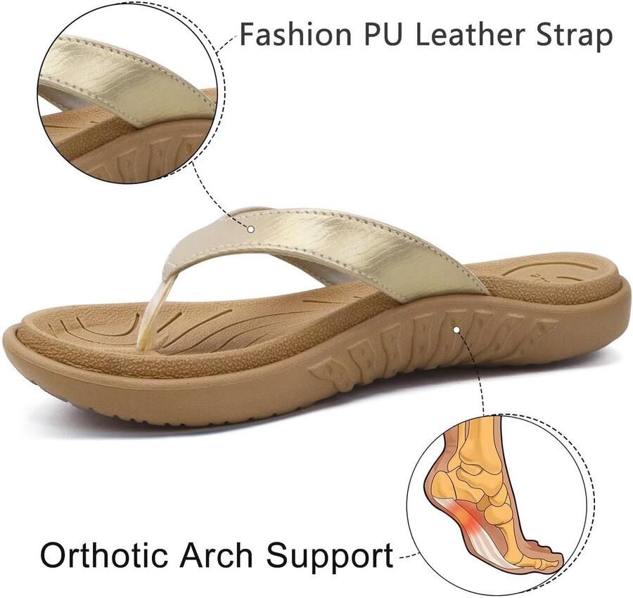 SnelShoppen Dames Flip Flops Orthopedisch Leder Stof Lichtgewicht Zehentrenner Comfortabele Badlatschen voor Zomer Strand Yoga Sleefvast Feste Gummi