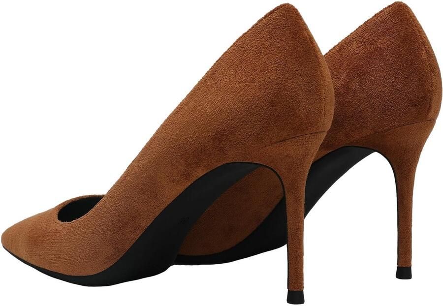 SnelShoppen Dames Fluweel Hoge Hakken Elegante Puntige Teen Pumps Bruin Schoenen voor Feest en Chic Gelegenheden