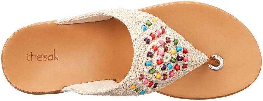SnelShoppen Dames Gehaakte Teensandalen Shana Platte Sandalen met Ecru Bali Kralen Comfortabele EU voor Zomer Feest Vakantie en Tuin