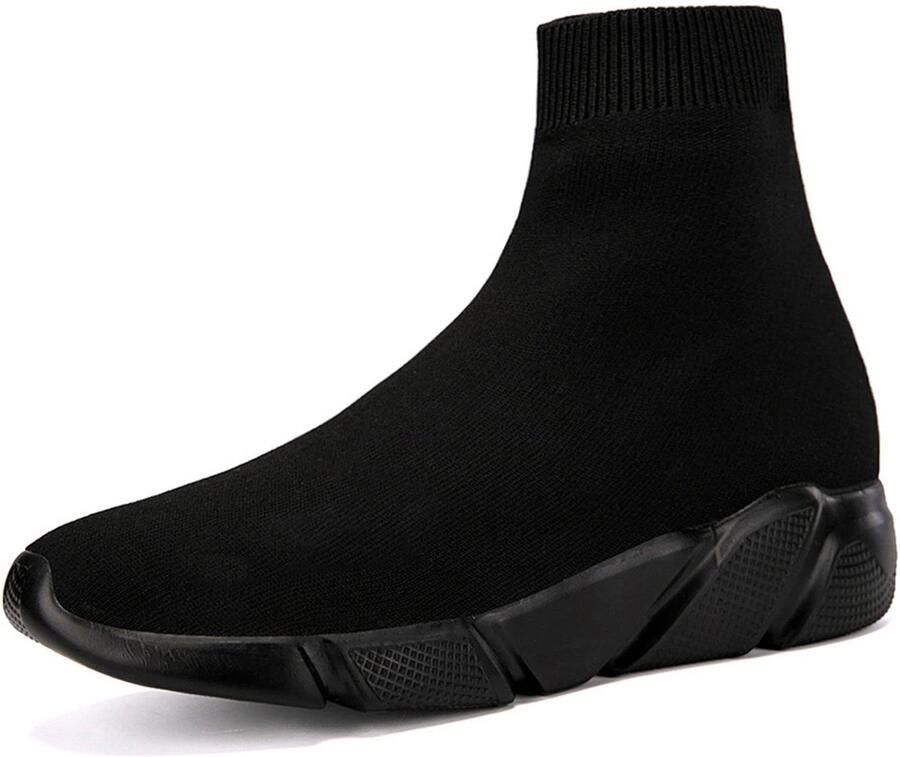 SnelShoppen Wandelschoenen Hoge Top Atletische Hardloopschoenen Gebreide Mesh Sokken Schoenen Zwart 42 EU Comfortabele Sneakers voor G
