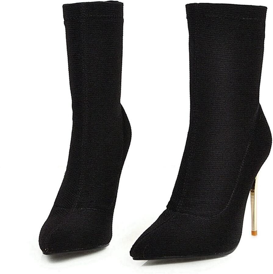 SnelShoppen Dames Hoge Hakken Enkellaarzen met Stiletto Sexy Zwart EU Perfect voor Feestjes en Avonden Uit
