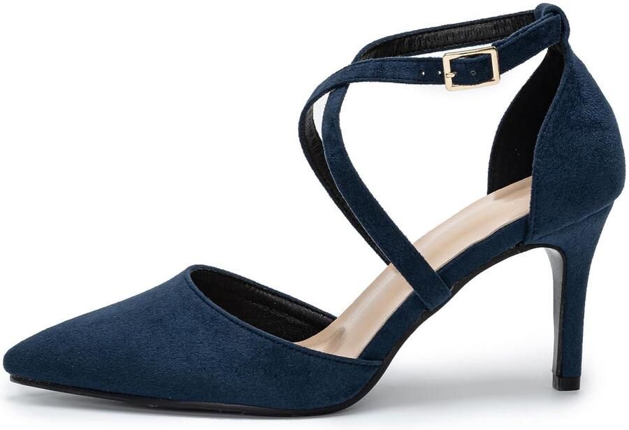 SnelShoppen Hoefirm Pumps Dames Hoge Hakken Kruisband High Heels Puntige Stilettos Sexy Suède Blauw 43 EU Perfect voor Feest Uitgaan en Speciale