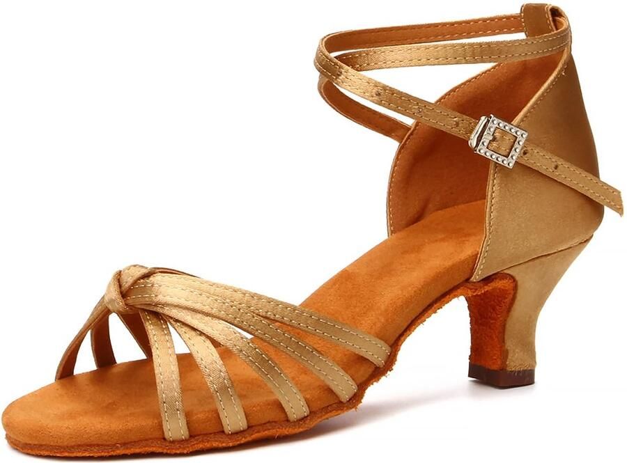 SnelShoppen Dames Latin dansschoenen satijn ballroom salsa hak Beige EU Perfect voor danslessen optredens en feesten