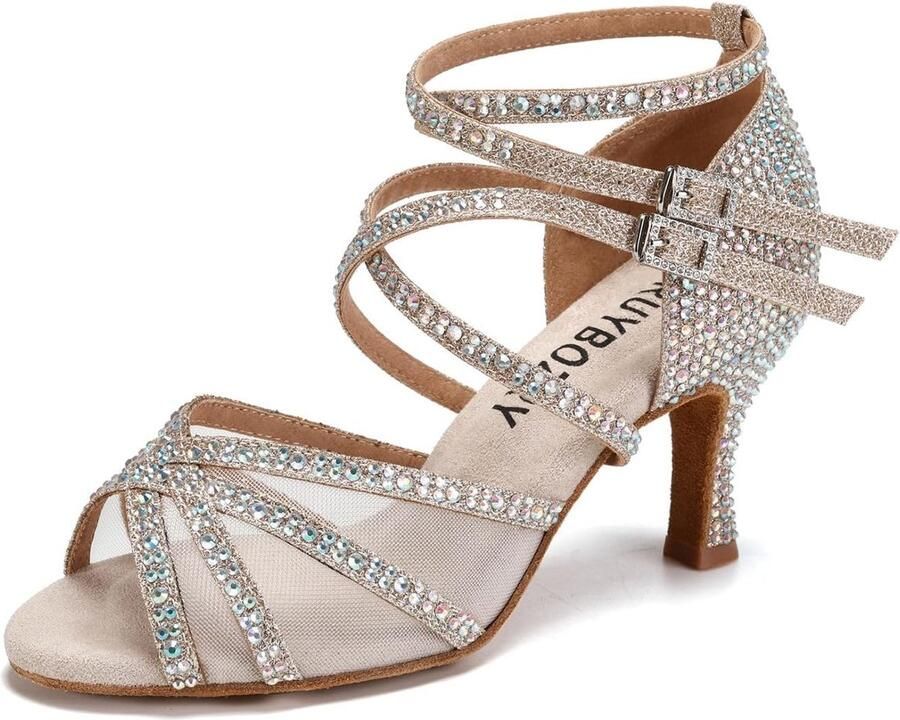 SnelShoppen Dames Latin Dansschoenen Strass Steentjes Hoge Hakken Glitter Salsa Sandalen Model YCL508 voor Feest Competitie en Party
