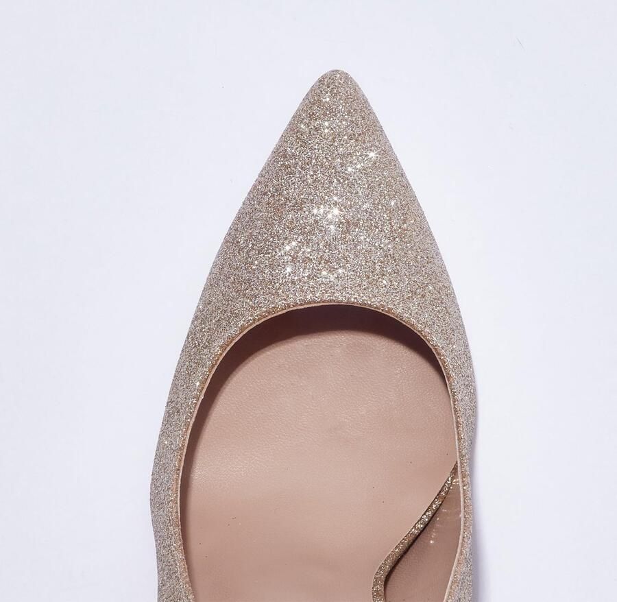 SnelShoppen Dames Low Kitten Heels Slingback Pumps Spitse Neus Goud Glitter 39 EU Klassiek Met Gesloten Teen Perfect Voor Feestelijke Gelegenheden