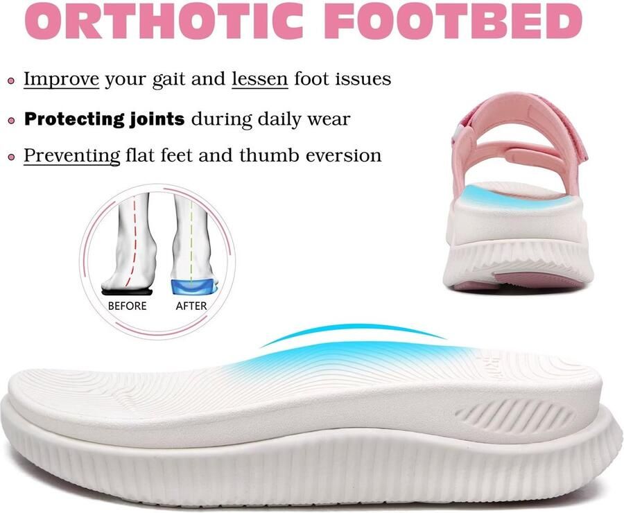 SnelShoppen Dames Orthopedische Sandalen met Dikke Kussens Verstelbare Riem Open Teen Yoga Mat Sport Sandalen voor Comfort en Ondersteuning bij