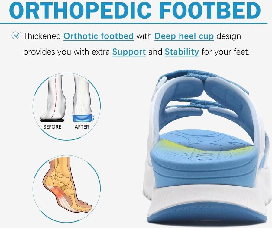 SnelShoppen Dames Orthotische Sandalen Herstel Wandelen Slides met Arch Support voor Plantar Fasciitis Comfortabele Orthopedische Zachte Kussen Sa