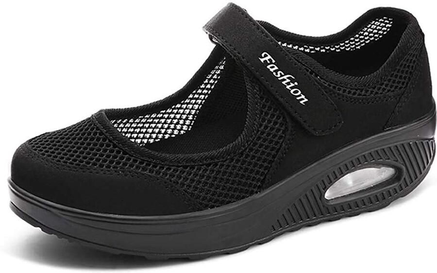 SnelShoppen Dames Outdoor Fitnessschoenen Ademend Mesh Sportschoenen met Klittenbandsluiting Zwart 41 EU Ideaal voor Sport Gym Wandelen en Casua