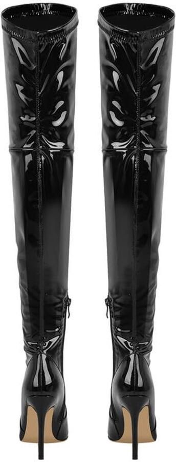 SnelShoppen Dames Overknee-Laarzen Stiletto Hoge Hakken Stretch Boots Zwart Lak 44 EU Sexy Laarzen voor Feest Uitgaan en Casual Gelegenheden