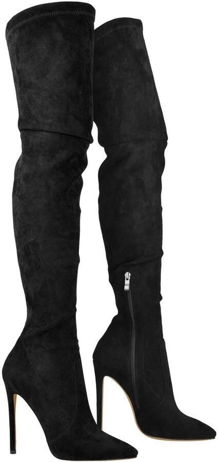 SnelShoppen Dames Overknee Laarzen Stiletto Hoge Hakken Stretch Boots Zwart Velours 44 EU Perfect voor Feest Uitgaan en Casual