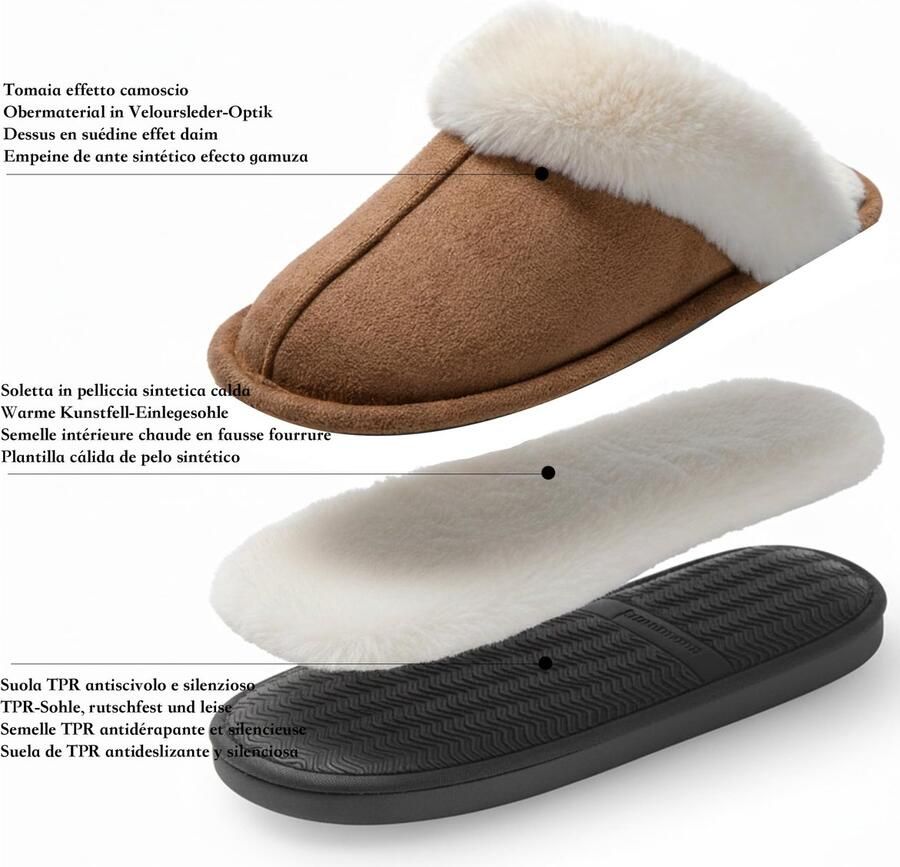 SnelShoppen Dames Pantoffels Winter Sloffen Comfortabele Pluche Memory Foam Slippers Indoor Marine