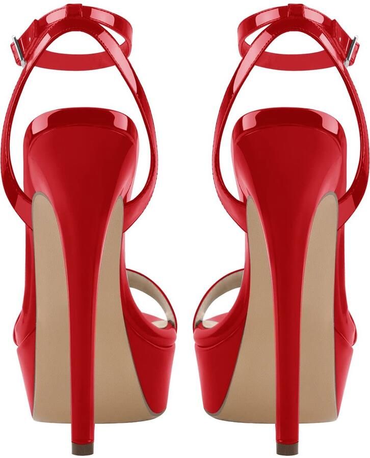 SnelShoppen Dames Plateau Hakken Sandalen Lakrood Stiletto Hak Riempjessandalen Hoge Hak Schoenen voor Feest en Avondkleding