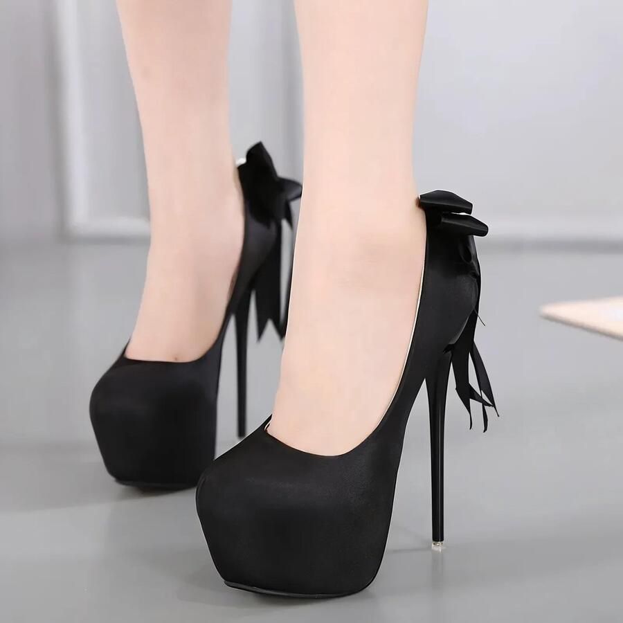 SnelShoppen Dames Plateau Pumps Hoge Hak Strik Zwart Lint Elegante Schoenen Feestelijke Gelegenheden NL