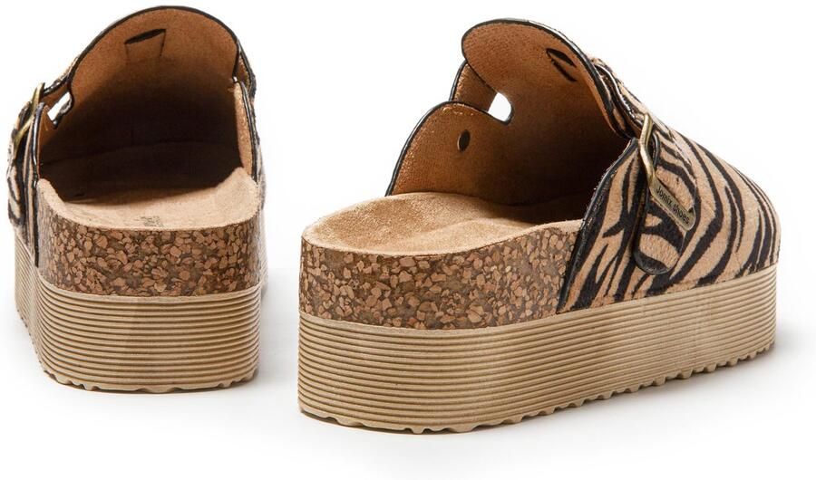 SnelShoppen Dames Platform Klompen met Verstelbare Gesp Suede Winter Sloffen met Comfortabele Kurkzool Zebra EU voor Buiten en Thuis