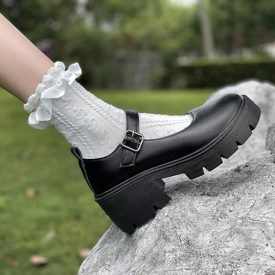 SnelShoppen Dames Platform Mary Janes Sweet Toe Enkel Lolita Gothic Plateau Jurk Pumps Chunky Plateauschoenen Lakleer Zwart 39 EU voor Feest en Casu