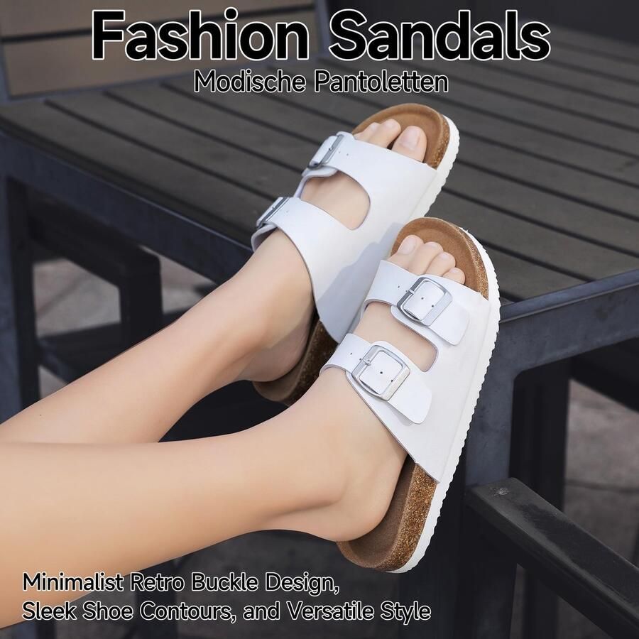 SnelShoppen Dames Sandalen Korkvoetbed Leer Slippers Wit Mat 41EU Comfortabele Mode voor Thuis Tuin Vakantie en Feestjes