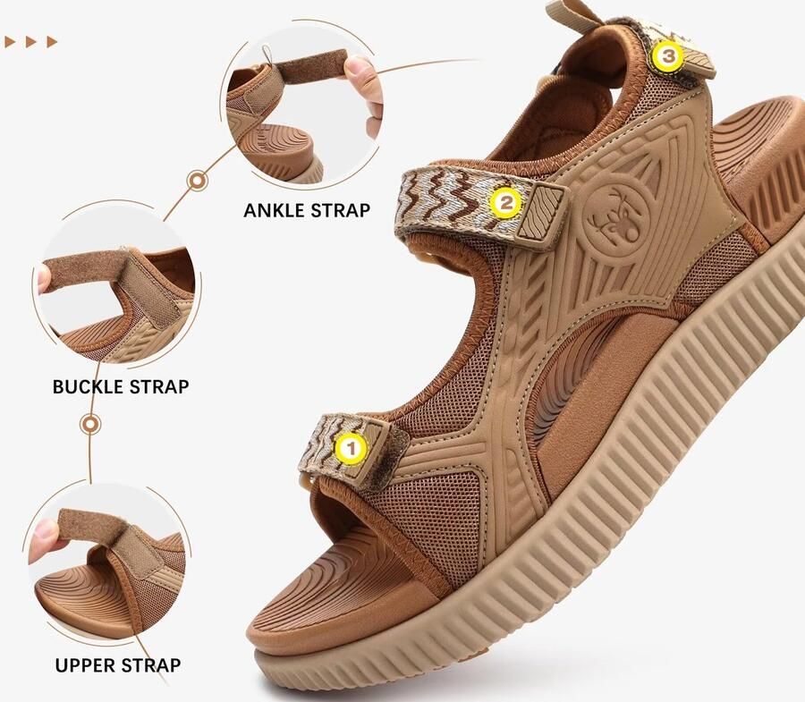 SnelShoppen Dames Sandalen Orthopedisch Wandelen Herstel Sport Sandalen met Dik Athletisch Kussen Verstelbare Band Comfortabel voor Plantaire Fasc
