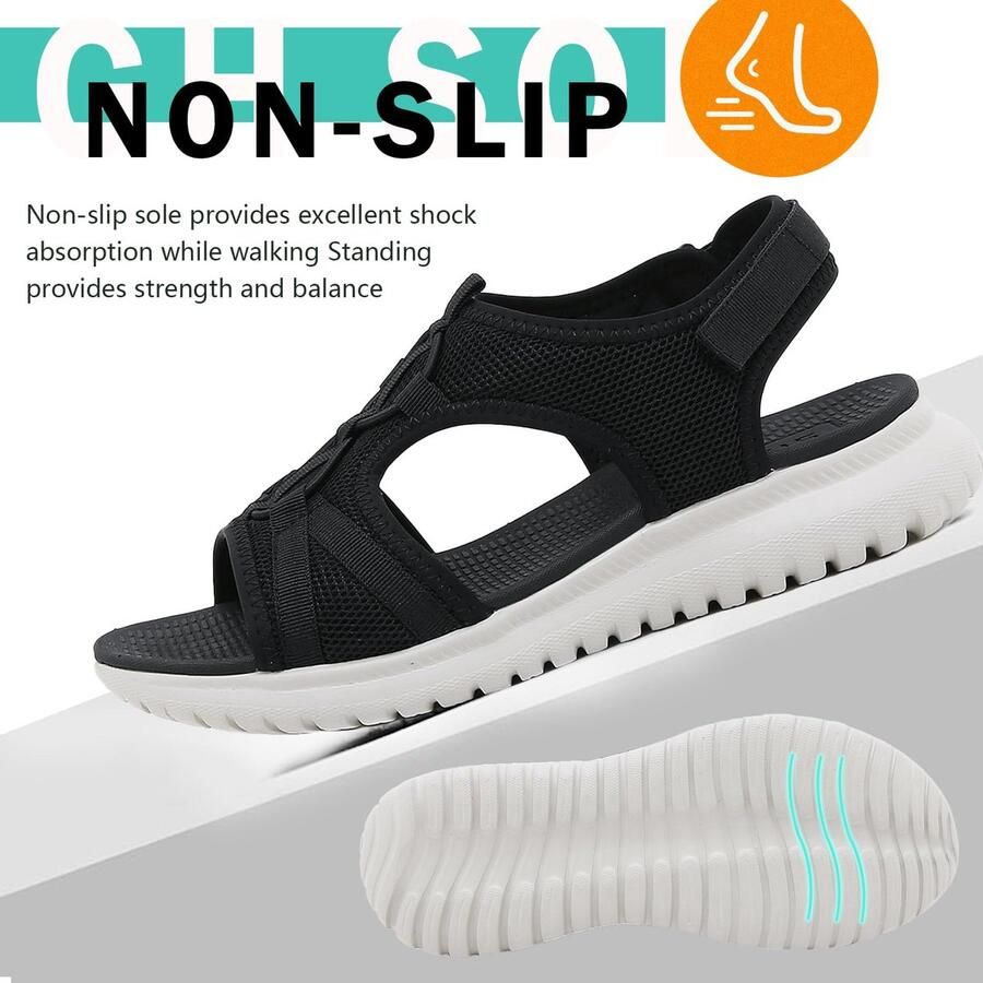 SnelShoppen Dames Sandalen Orthopedische Sportsandalen Comfortabel Platte Zomerschoenen Vrouwen Zwart 38 EU Zomerfootwear Casual en Sportief