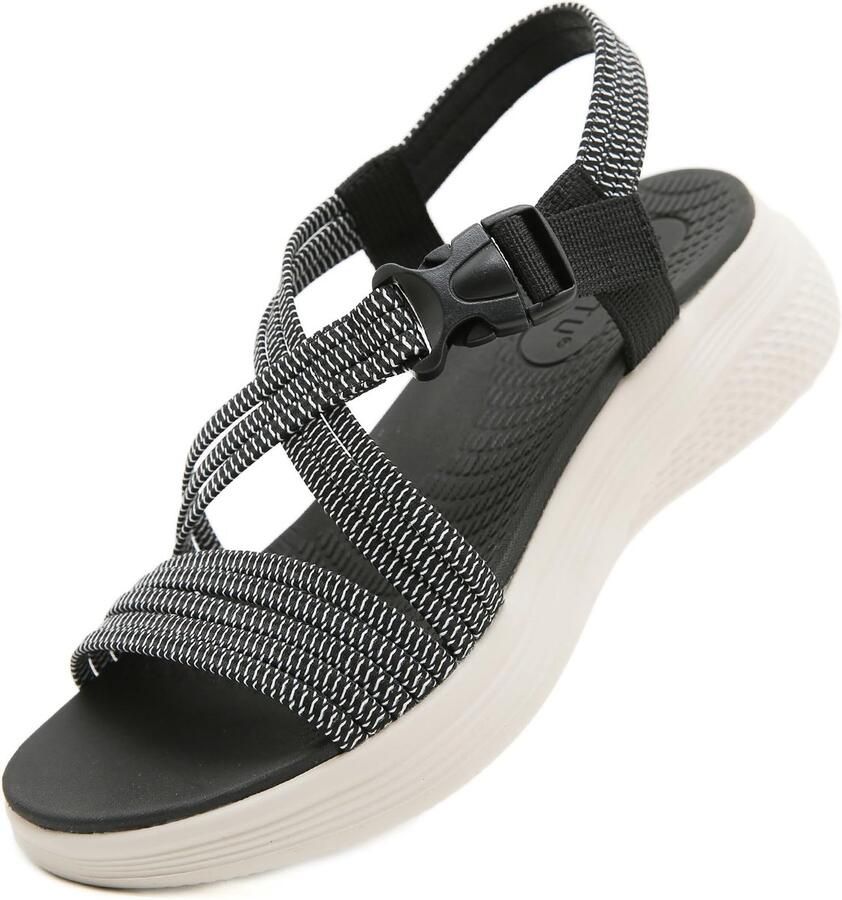 SnelShoppen Dames Sandalen Orthopedische Sportsandalen Comfortabele Platte Zomerschoenen Vrouwen B Zwart 41 EU Ideaal voor Strand Wandelen Tuin