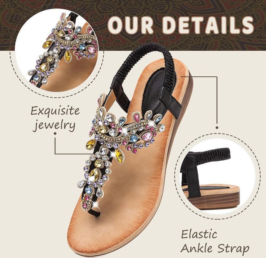 SnelShoppen Dames Sandalen Teenslippers Zomer Platte Sandaal Comfortabele Schoenen voor Dagelijks Gebruik Zwart